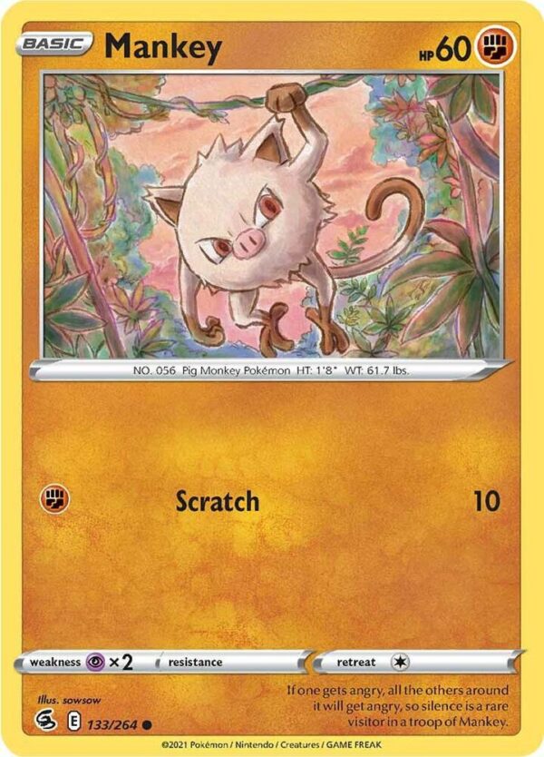 Mankey 133/264 Reverse Holofoil SWSH08: Fusion Strike