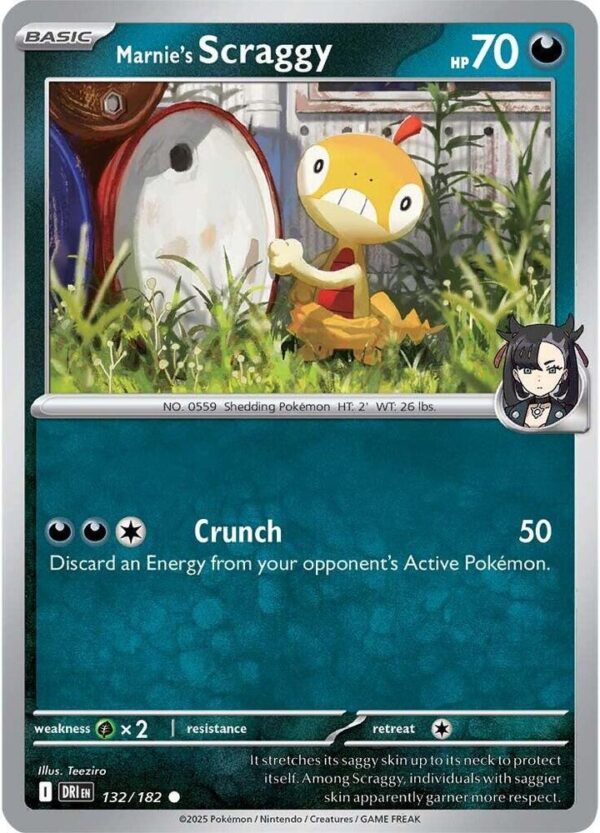 Marnie’s Scraggy 132/182 Reverse Holofoil SV10: Destined Rivals Marnie’s Scraggy 132/182 Reverse Holofoil SV10: Destined Rivals