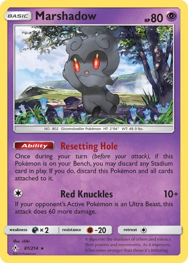 Marshadow 81/214 Reverse Holofoil SM – Unbroken Bonds Marshadow 81/214 Reverse Holofoil SM – Unbroken Bonds