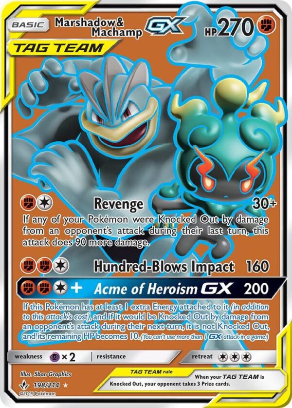 Marshadow & Machamp GX (198) (Full Art) 198/214 Holofoil SM – Unbroken Bonds