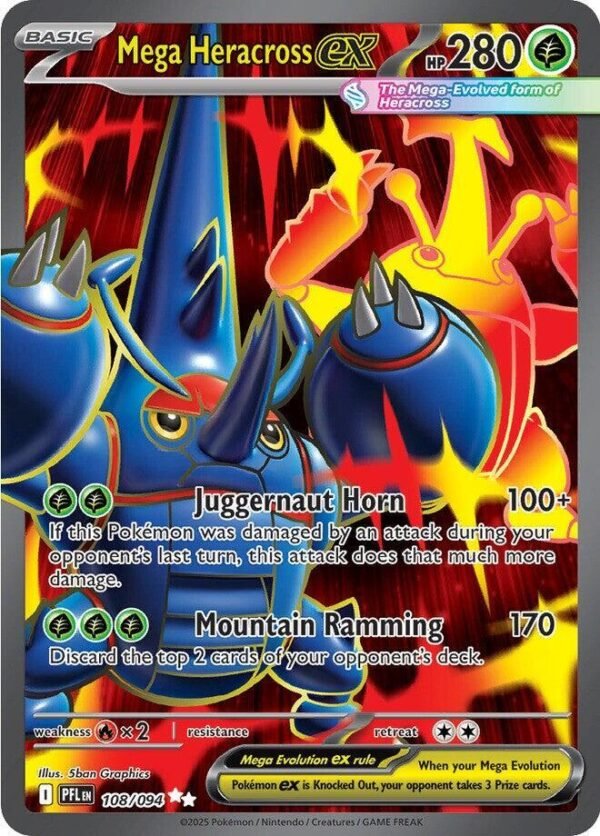 Mega Heracross ex 108/094 Holofoil ME02: Phantasmal Flames Mega Heracross ex 108/094 Holofoil ME02: Phantasmal Flames