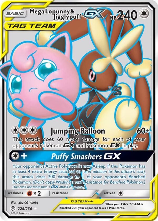 Mega Lopunny & Jigglypuff GX (Full Art) 225/236 Holofoil SM – Cosmic Eclipse Mega Lopunny & Jigglypuff GX (Full Art) 225/236 Holofoil SM – Cosmic Eclipse