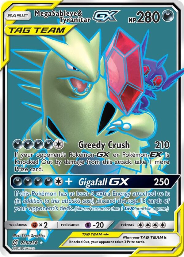 Mega Sableye & Tyranitar GX (Full Art) 225/236 Holofoil SM – Unified Minds Mega Sableye & Tyranitar GX (Full Art) 225/236 Holofoil SM – Unified Minds
