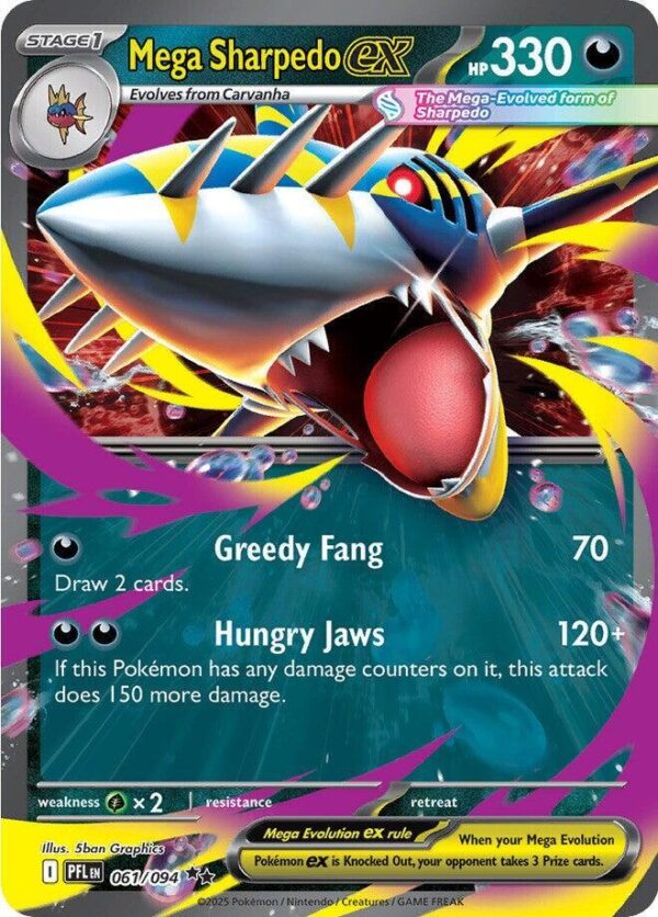 Mega Sharpedo ex 061/094 Holofoil ME02: Phantasmal Flames Mega Sharpedo ex 061/094 Holofoil ME02: Phantasmal Flames