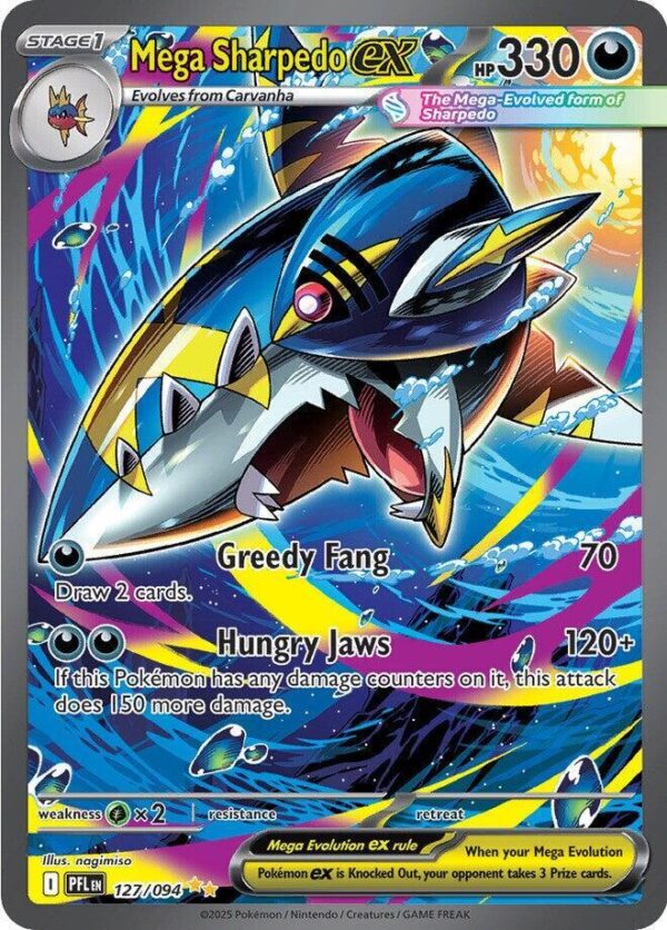 Mega Sharpedo ex 127/094 Holofoil ME02: Phantasmal Flames Mega Sharpedo ex 127/094 Holofoil ME02: Phantasmal Flames
