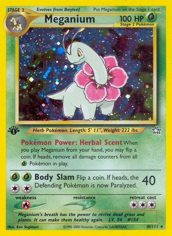 Meganium (10) 010/111 1st Edition Holofoil Neo Genesis Meganium (10) 010/111 1st Edition Holofoil Neo Genesis