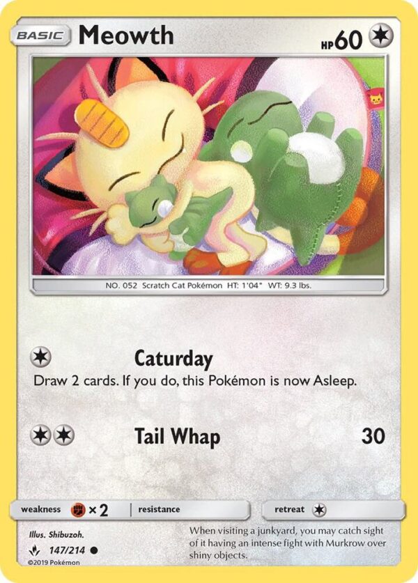 Meowth 147/214 Reverse Holofoil SM – Unbroken Bonds Meowth 147/214 Reverse Holofoil SM – Unbroken Bonds