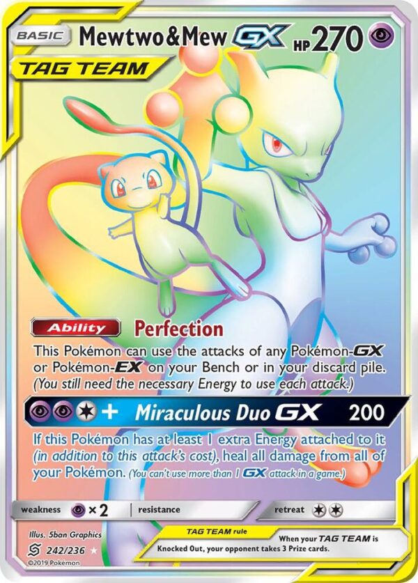 Mewtwo & Mew GX (Secret) 242/236 Holofoil SM – Unified Minds Mewtwo & Mew GX (Secret) 242/236 Holofoil SM – Unified Minds