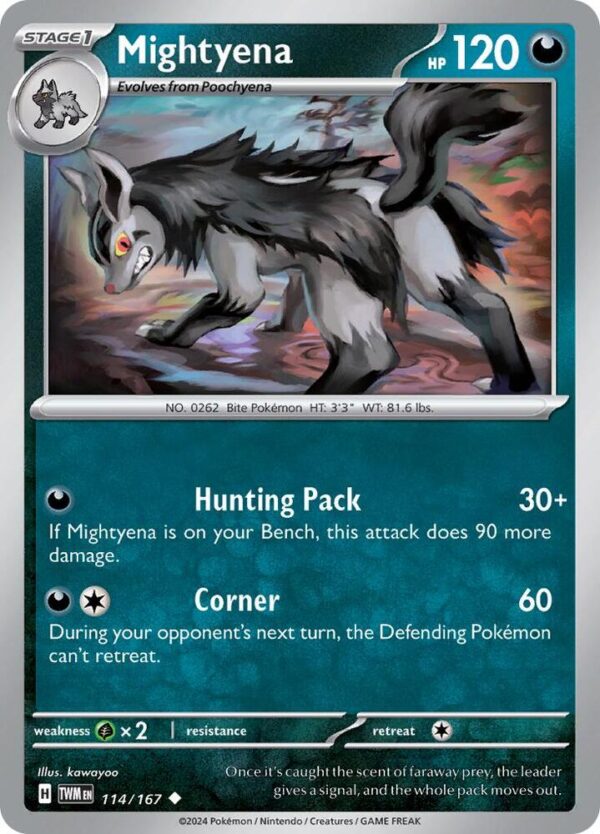 Mightyena 114/167 Reverse Holofoil SV06: Twilight Masquerade Mightyena 114/167 Reverse Holofoil SV06: Twilight Masquerade