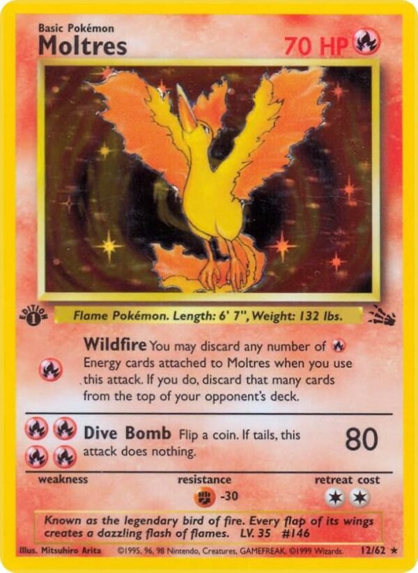 Moltres (12) 12/62 1st Edition Holofoil Fossil Moltres (12) 12/62 1st Edition Holofoil Fossil