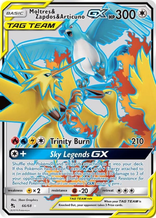 Moltres & Zapdos & Articuno GX (Full Art) 66/68 Holofoil Hidden Fates Moltres & Zapdos & Articuno GX (Full Art) 66/68 Holofoil Hidden Fates