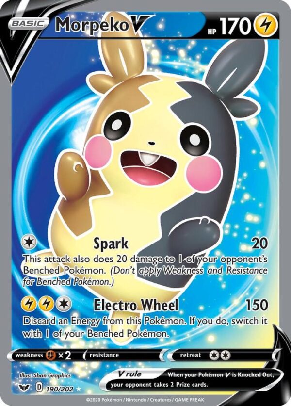 Morpeko V (Full Art) 190/202 Holofoil SWSH01: Sword & Shield Base Set Morpeko V (Full Art) 190/202 Holofoil SWSH01: Sword & Shield Base Set