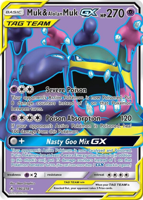 Muk & Alolan Muk GX (196) (Full Art) 196/214 Holofoil SM – Unbroken Bonds