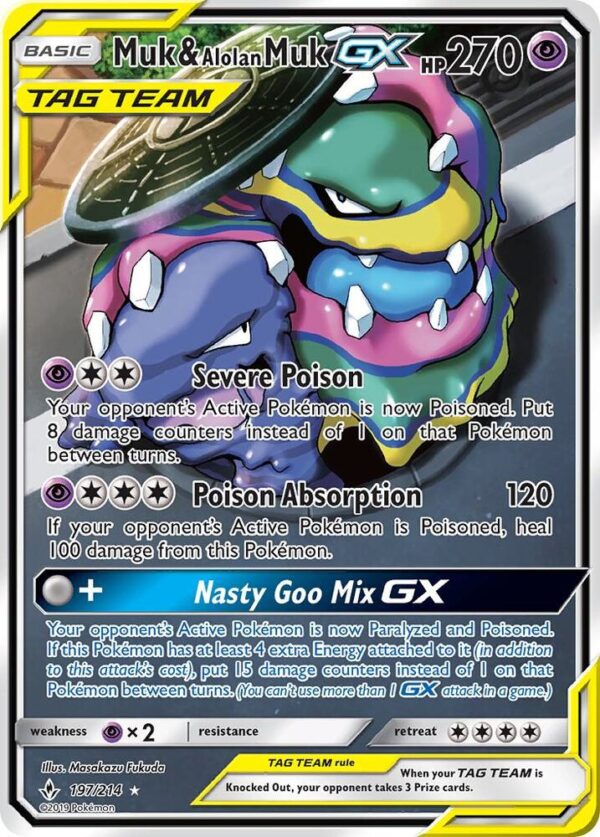 Muk & Alolan Muk GX (197) (Full Art) 197/214 Holofoil SM – Unbroken Bonds Muk & Alolan Muk GX (197) (Full Art) 197/214 Holofoil SM – Unbroken Bonds