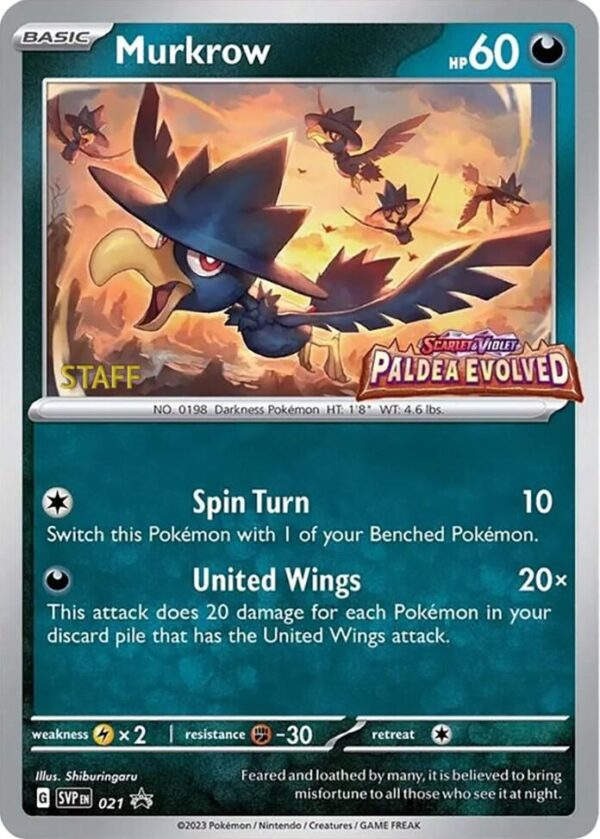 Murkrow 021 (Prerelease) [Staff] Holofoil SV: Scarlet & Violet Promo Cards