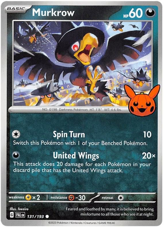 Murkrow 131/193 Normal Trick or Trade BOOster Bundle 2023 Murkrow 131/193 Normal Trick or Trade BOOster Bundle 2023