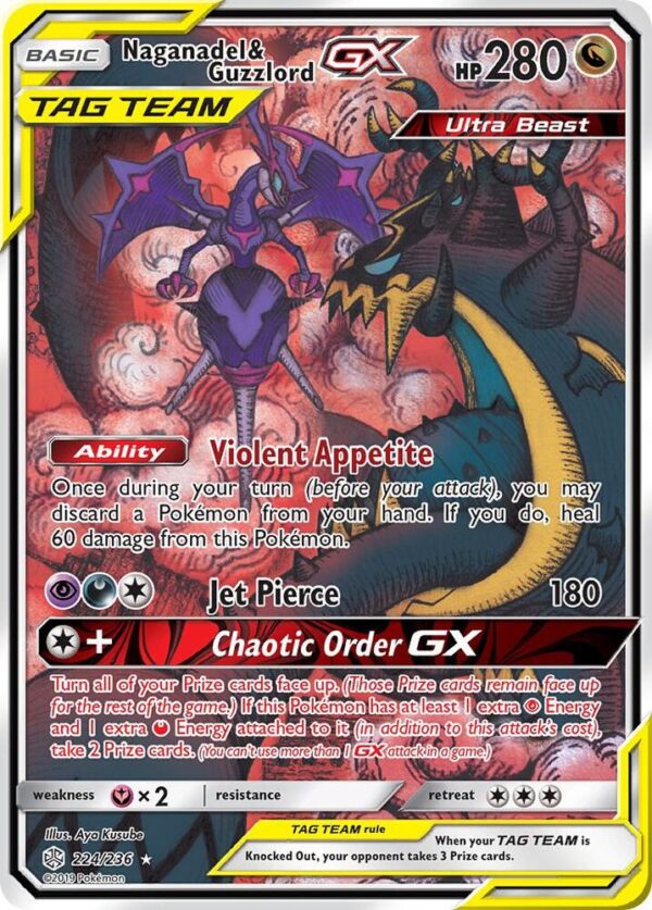 Naganadel & Guzzlord GX (Alternate Full Art) 224/236 Holofoil SM – Cosmic Eclipse