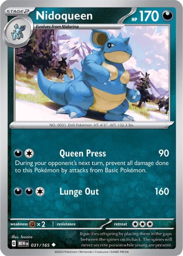 Nidoqueen 031/165 Reverse Holofoil SV: Scarlet & Violet 151 Nidoqueen 031/165 Reverse Holofoil SV: Scarlet & Violet 151