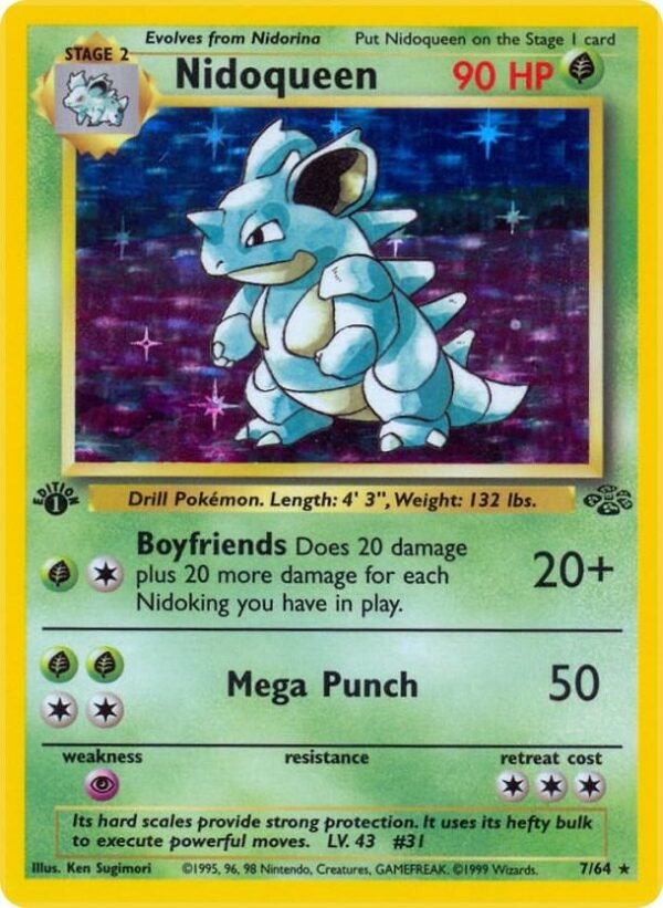 Nidoqueen (7) 07/64 1st Edition Holofoil Jungle Nidoqueen (7) 07/64 1st Edition Holofoil Jungle