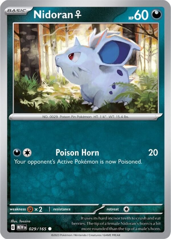 Nidoran F 029/165 Reverse Holofoil SV: Scarlet & Violet 151 Nidoran F 029/165 Reverse Holofoil SV: Scarlet & Violet 151