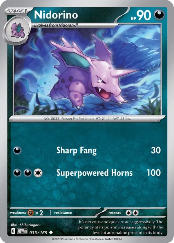 Nidorino 033/165 Reverse Holofoil SV: Scarlet & Violet 151 Nidorino 033/165 Reverse Holofoil SV: Scarlet & Violet 151