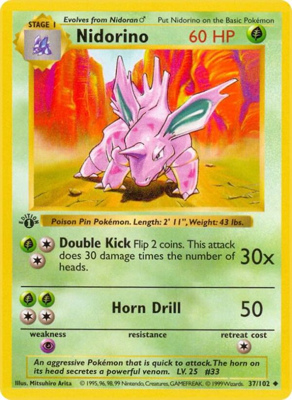 Nidorino 037/102 1st Edition Base Set (Shadowless)