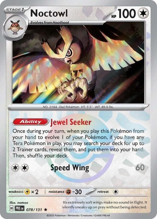 Noctowl (Poke Ball Pattern) 078/131 Holofoil SV: Prismatic Evolutions Noctowl (Poke Ball Pattern) 078/131 Holofoil SV: Prismatic Evolutions