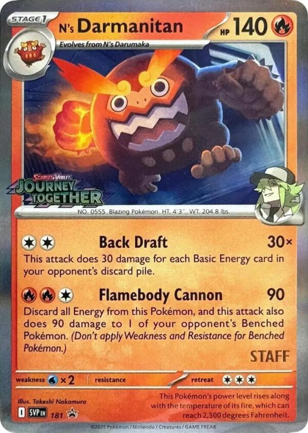 N’s Darmanitan 181 (Prerelease) [Staff] Holofoil SV: Scarlet & Violet Promo Cards