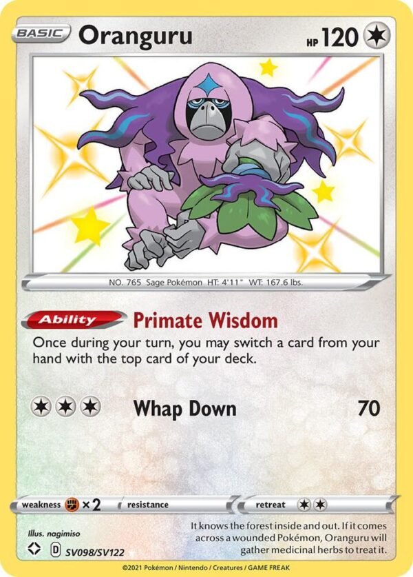 Oranguru SV098/SV122 Holofoil Shining Fates: Shiny Vault Oranguru SV098/SV122 Holofoil Shining Fates: Shiny Vault