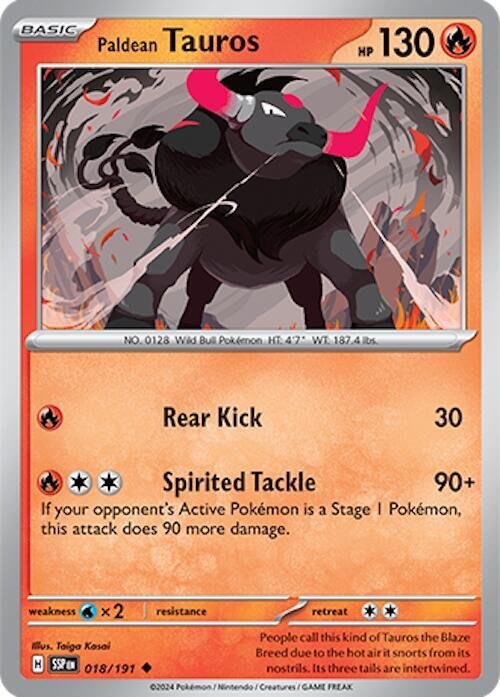 Paldean Tauros 018/191 Normal SV08: Surging Sparks Paldean Tauros 018/191 Normal SV08: Surging Sparks