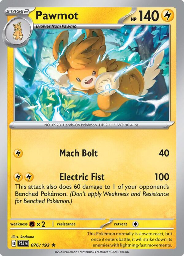 Pawmot 076/193 Reverse Holofoil SV02: Paldea Evolved Pawmot 076/193 Reverse Holofoil SV02: Paldea Evolved