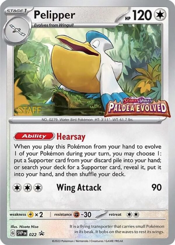 Pelipper 022 (Prerelease) [Staff] Holofoil SV: Scarlet & Violet Promo Cards