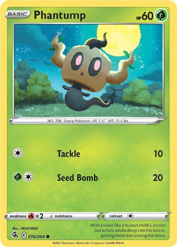 Phantump 016/264 Reverse Holofoil SWSH08: Fusion Strike Phantump 016/264 Reverse Holofoil SWSH08: Fusion Strike