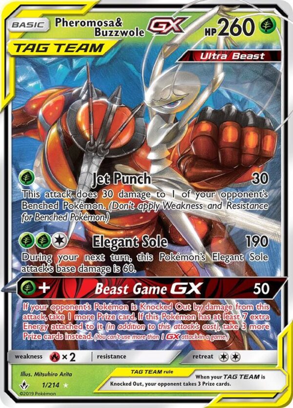 Pheromosa & Buzzwole GX 1/214 Holofoil SM – Unbroken Bonds Pheromosa & Buzzwole GX 1/214 Holofoil SM – Unbroken Bonds