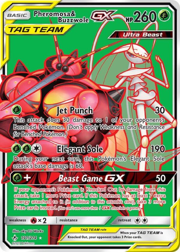 Pheromosa & Buzzwole GX (191) (Full Art) 191/214 Holofoil SM – Unbroken Bonds Pheromosa & Buzzwole GX (191) (Full Art) 191/214 Holofoil SM – Unbroken Bonds