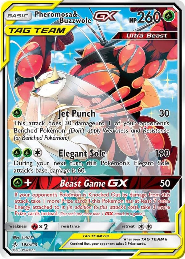 Pheromosa & Buzzwole GX (192) (Alternate Full Art) 192/214 Holofoil SM – Unbroken Bonds Pheromosa & Buzzwole GX (192) (Alternate Full Art) 192/214 Holofoil SM – Unbroken Bonds