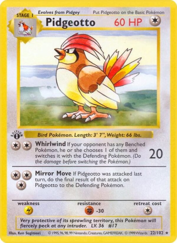 Pidgeotto 022/102 1st Edition Base Set (Shadowless) Pidgeotto 022/102 1st Edition Base Set (Shadowless)