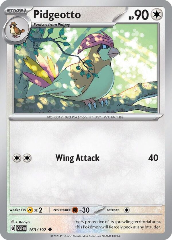 Pidgeotto 163/197 Reverse Holofoil SV03: Obsidian Flames Pidgeotto 163/197 Reverse Holofoil SV03: Obsidian Flames