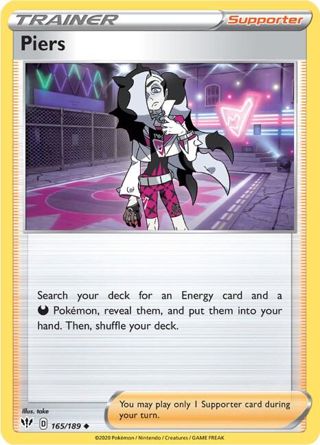 Piers 165/189 Reverse Holofoil SWSH03: Darkness Ablaze Piers 165/189 Reverse Holofoil SWSH03: Darkness Ablaze