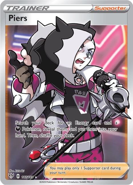 Piers (Full Art) 187/189 Holofoil SWSH03: Darkness Ablaze Piers (Full Art) 187/189 Holofoil SWSH03: Darkness Ablaze