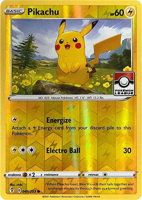 Pikachu 049/203 (Pokemon League) Reverse Holofoil League & Championship Cards