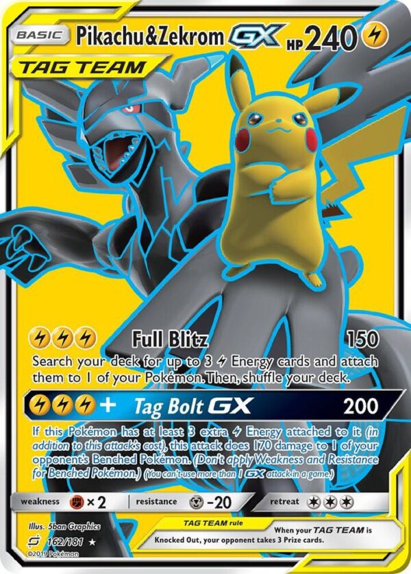 Pikachu & Zekrom GX (Full Art) 162/181 Holofoil SM – Team Up