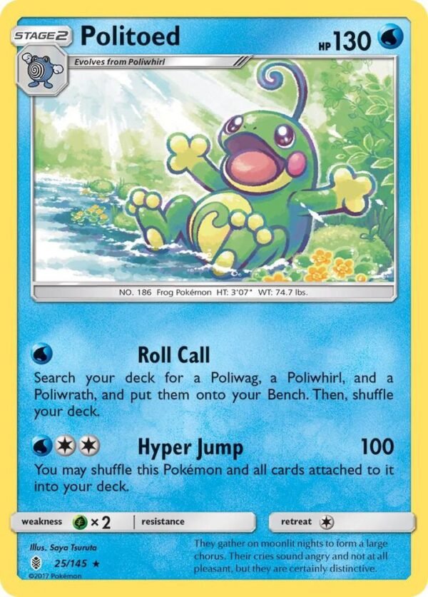 Politoed 25/145 Reverse Holofoil SM – Guardians Rising Politoed 25/145 Reverse Holofoil SM – Guardians Rising