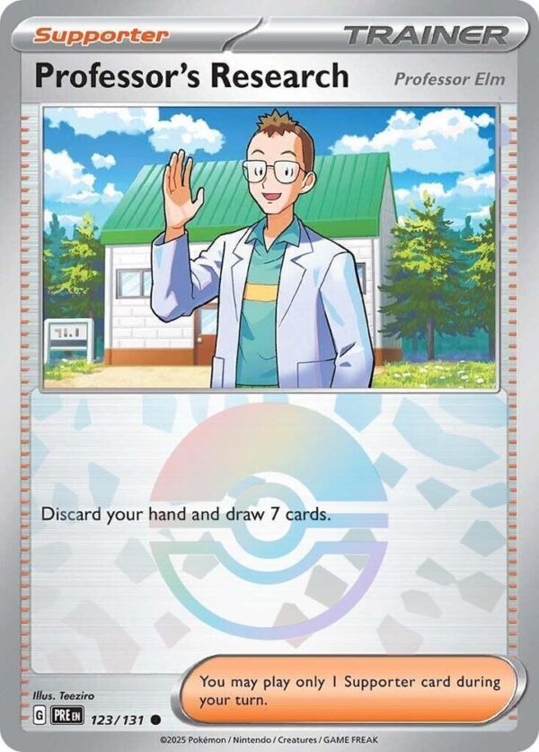 Professor’s Research [Professor Elm] (Poke Ball Pattern) 123/131 Holofoil SV: Prismatic Evolutions