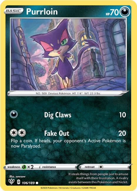 Purrloin 106/189 Normal SWSH03: Darkness Ablaze