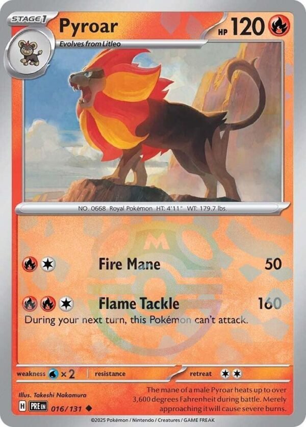 Pyroar (Master Ball Pattern) 016/131 Holofoil SV: Prismatic Evolutions Pyroar (Master Ball Pattern) 016/131 Holofoil SV: Prismatic Evolutions