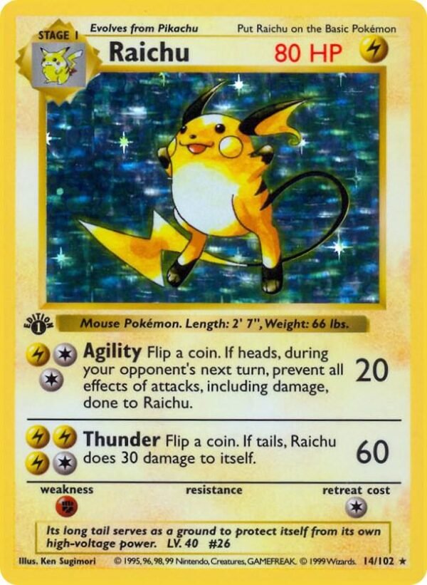 Raichu 014/102 Unlimited Holofoil Base Set (Shadowless) Raichu 014/102 Unlimited Holofoil Base Set (Shadowless)