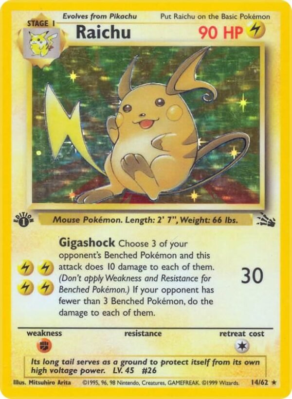 Raichu (14) 14/62 1st Edition Holofoil Fossil Raichu (14) 14/62 1st Edition Holofoil Fossil