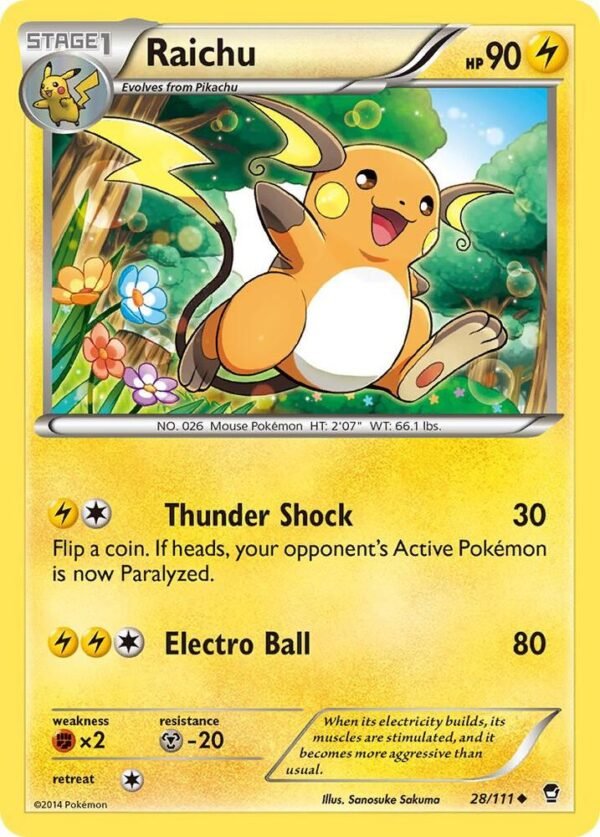Raichu 28/111 Reverse Holofoil XY – Furious Fists Raichu 28/111 Reverse Holofoil XY – Furious Fists