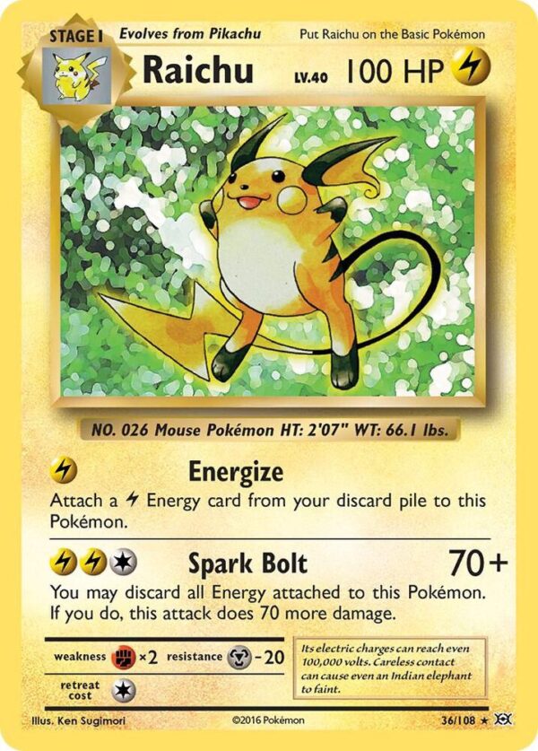 Raichu 36/108 Reverse Holofoil XY – Evolutions Raichu 36/108 Reverse Holofoil XY – Evolutions